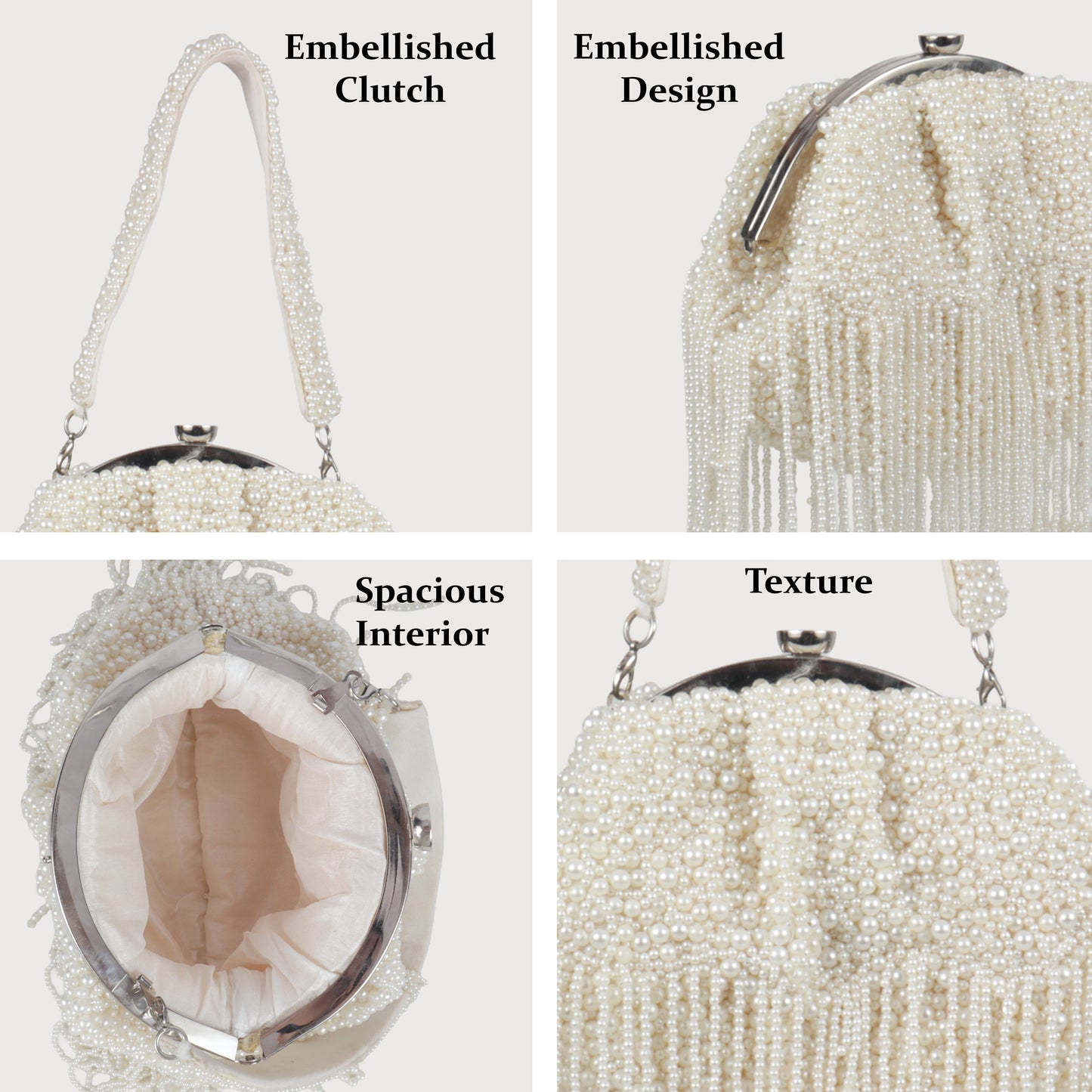 Magnolia White Velvet Embellished Women Clutch