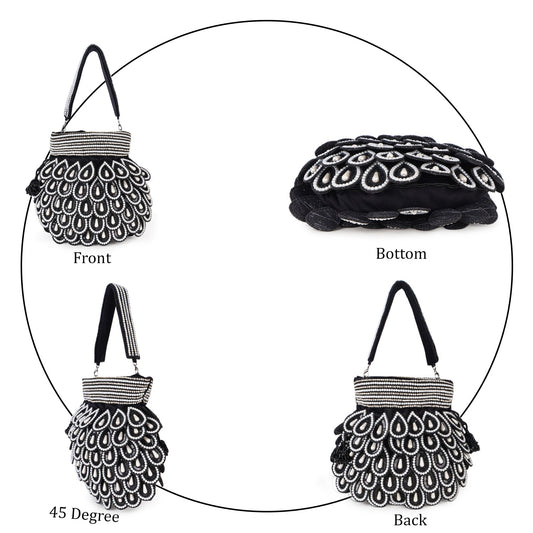 Magnolia Black Velvet Embellished Men Potli