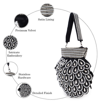Magnolia Black Velvet Embellished Men Potli