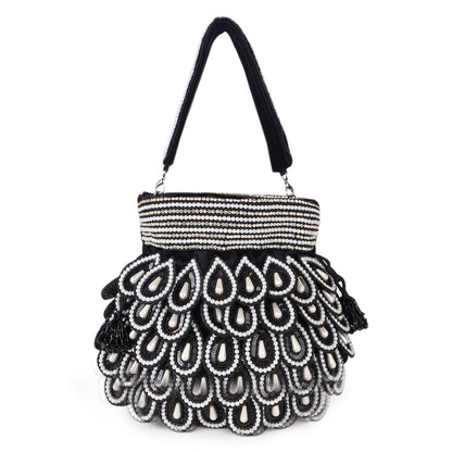 Magnolia Black Velvet Embellished Men Potli