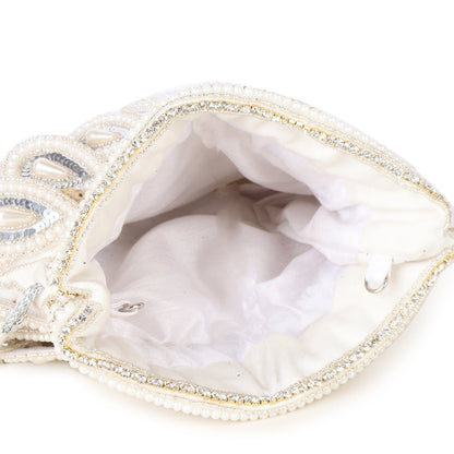 Magnolia White Velvet Embellished Men Potli