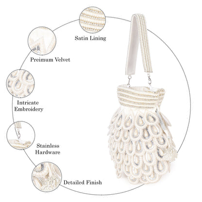 Magnolia White Velvet Embellished Men Potli