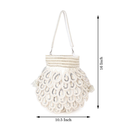 Magnolia White Velvet Embellished Men Potli