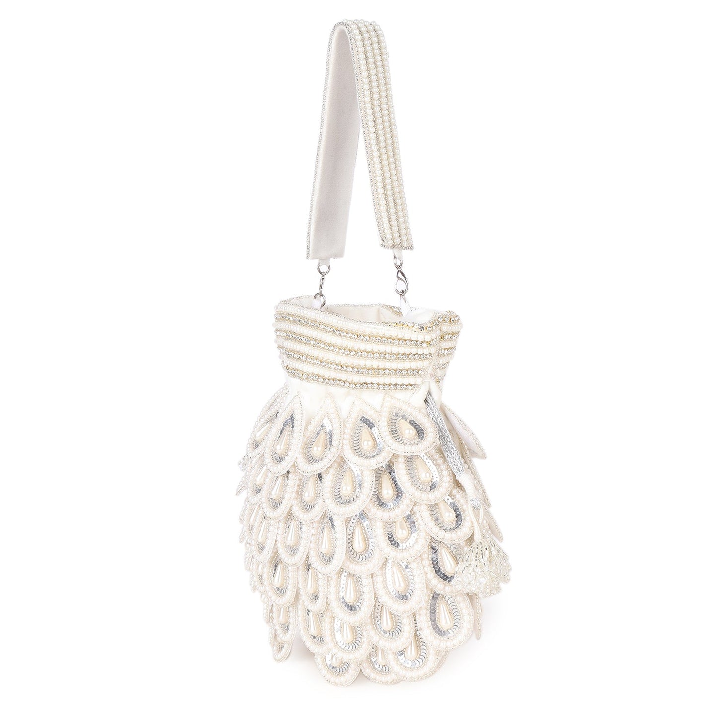 Magnolia White Velvet Embellished Men Potli
