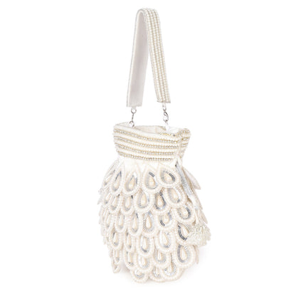 Magnolia White Velvet Embellished Men Potli