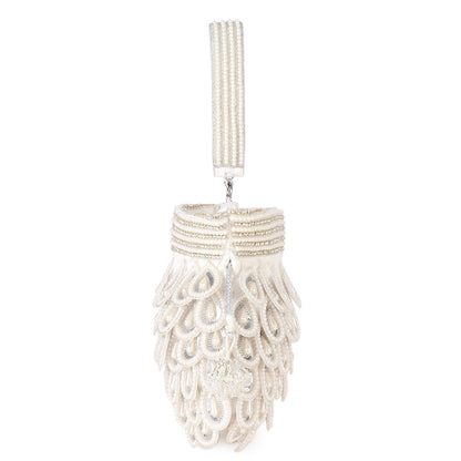Magnolia White Velvet Embellished Men Potli