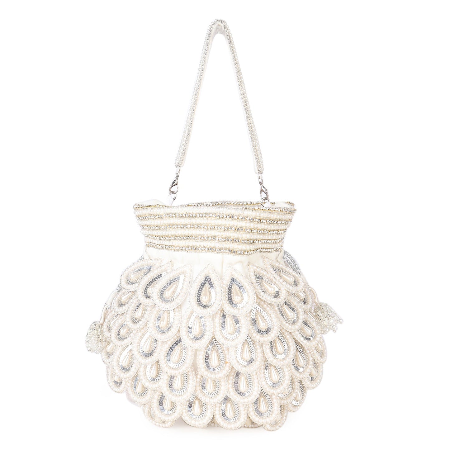 Magnolia White Velvet Embellished Men Potli
