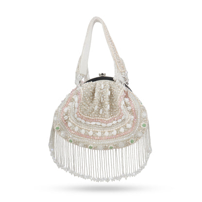 Magnolia White Velvet Embellished Women Clutch