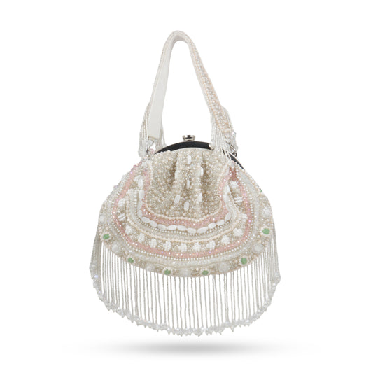 Magnolia White Velvet Embellished Women Clutch