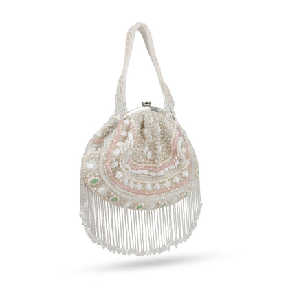 Magnolia White Velvet Embellished Women Clutch