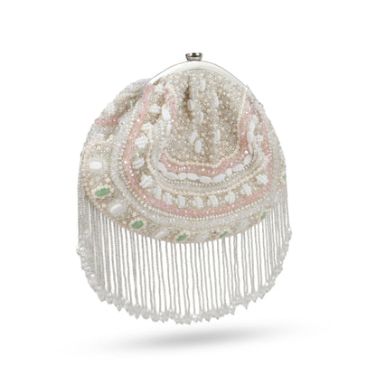 Magnolia White Velvet Embellished Women Clutch