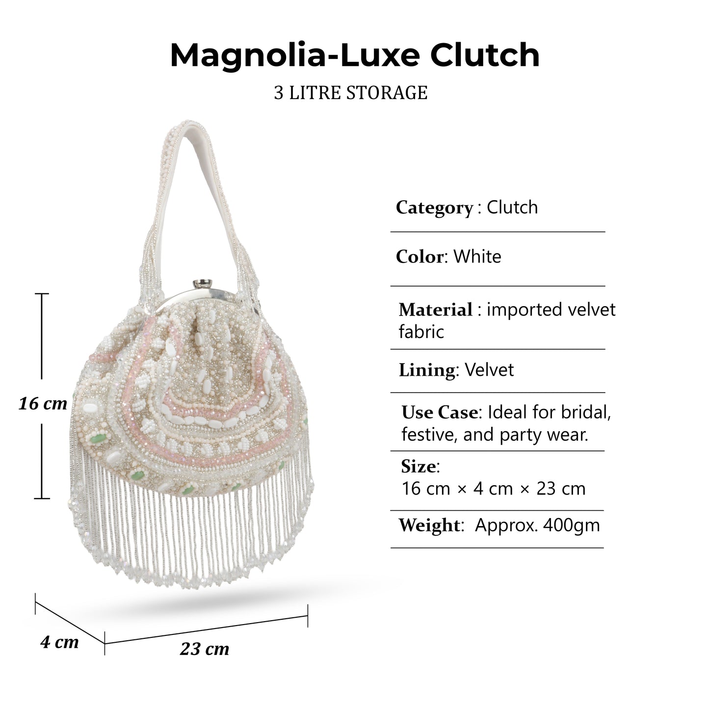 Magnolia White Velvet Embellished Women Clutch
