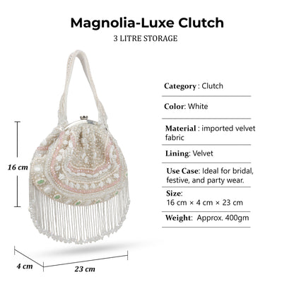 Magnolia White Velvet Embellished Women Clutch