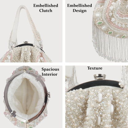 Magnolia White Velvet Embellished Women Clutch
