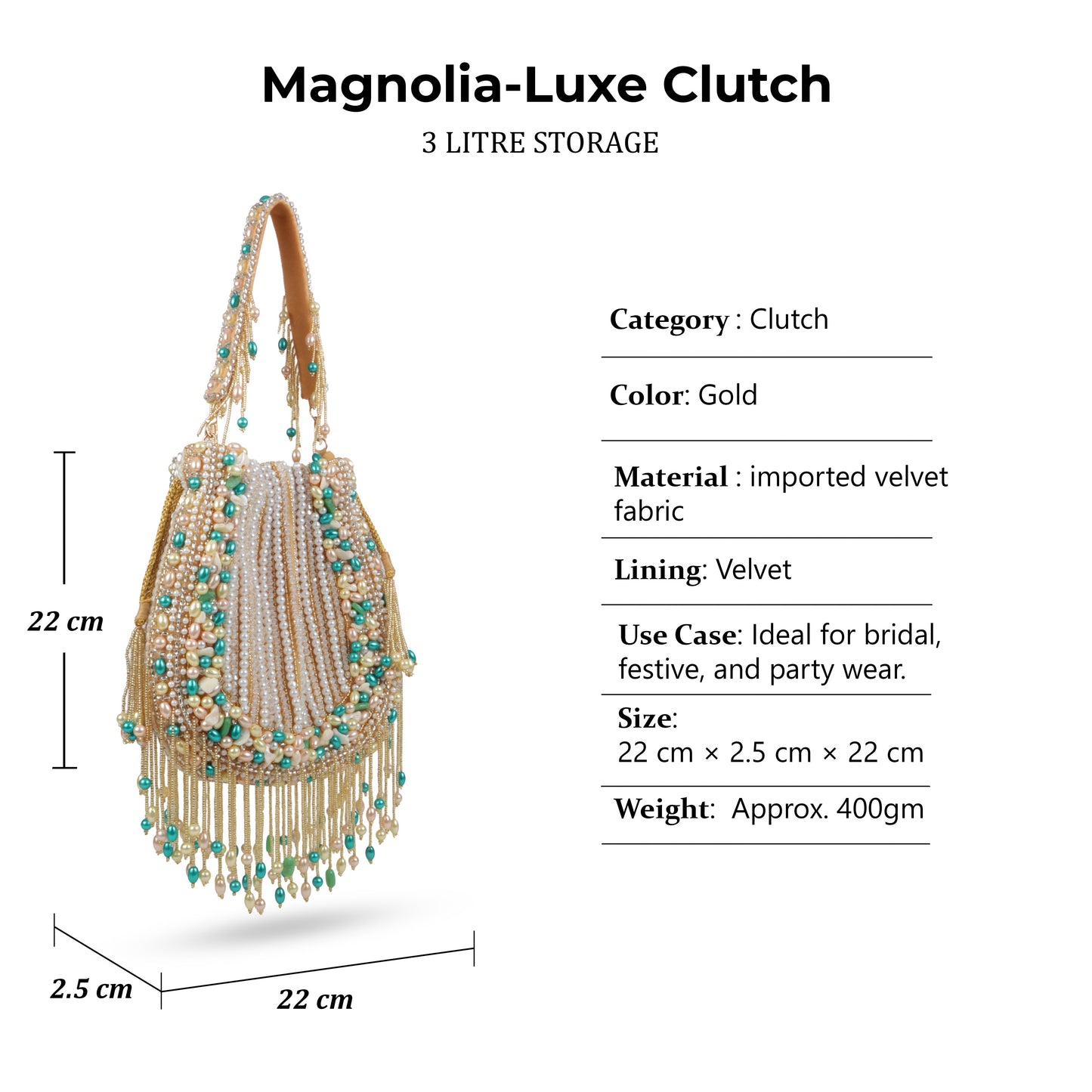 Magnolia Gold Velvet Embellished Men Potli