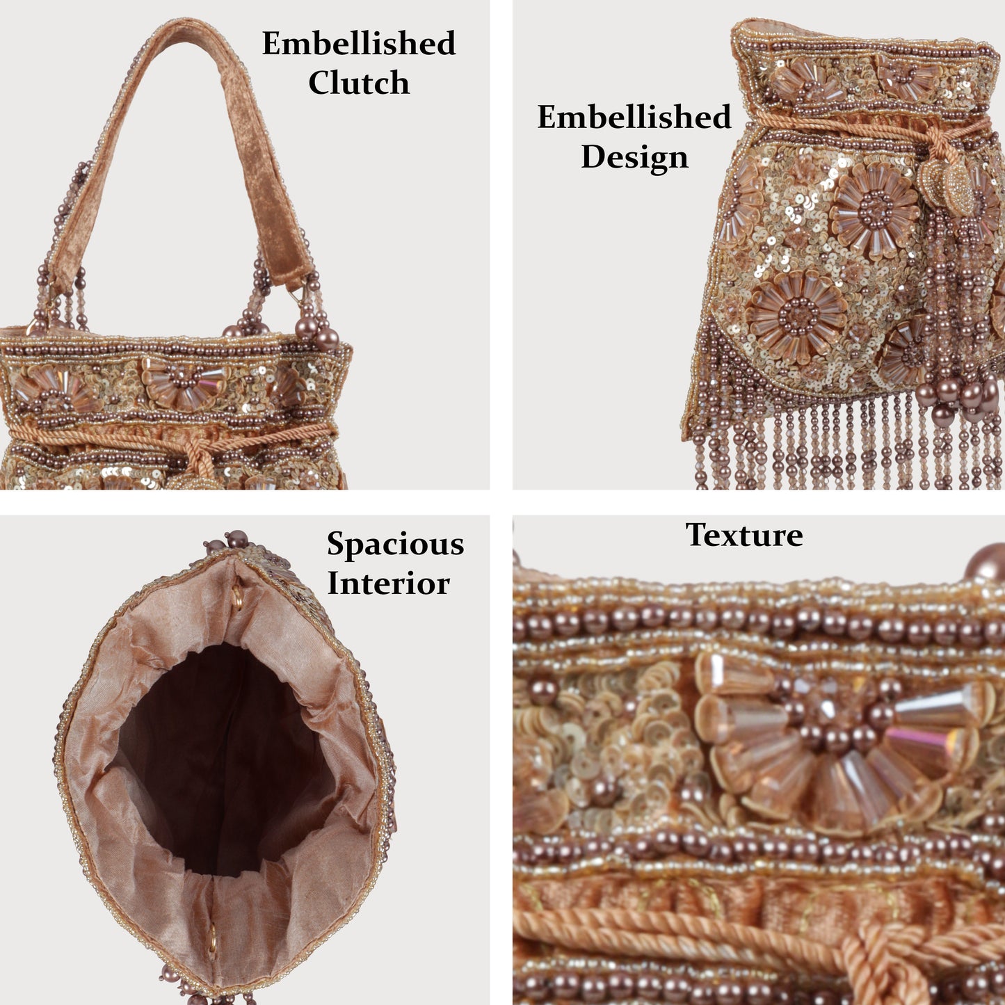 Magnolia Brown Velvet Embellished Women Potli