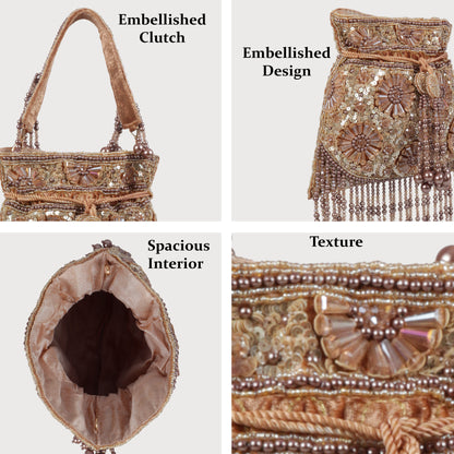 Magnolia Brown Velvet Embellished Women Potli
