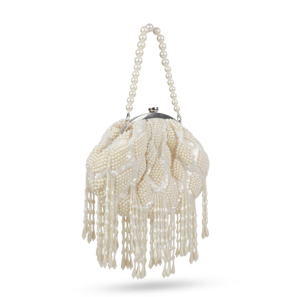 Magnolia Off White Velvet Embellished Women Clutch