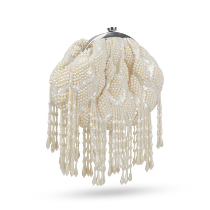 Magnolia Off White Velvet Embellished Women Clutch