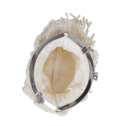 Magnolia Off White Velvet Embellished Women Clutch