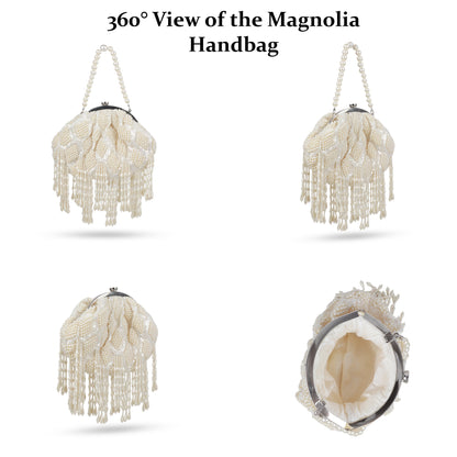 Magnolia Off White Velvet Embellished Women Clutch