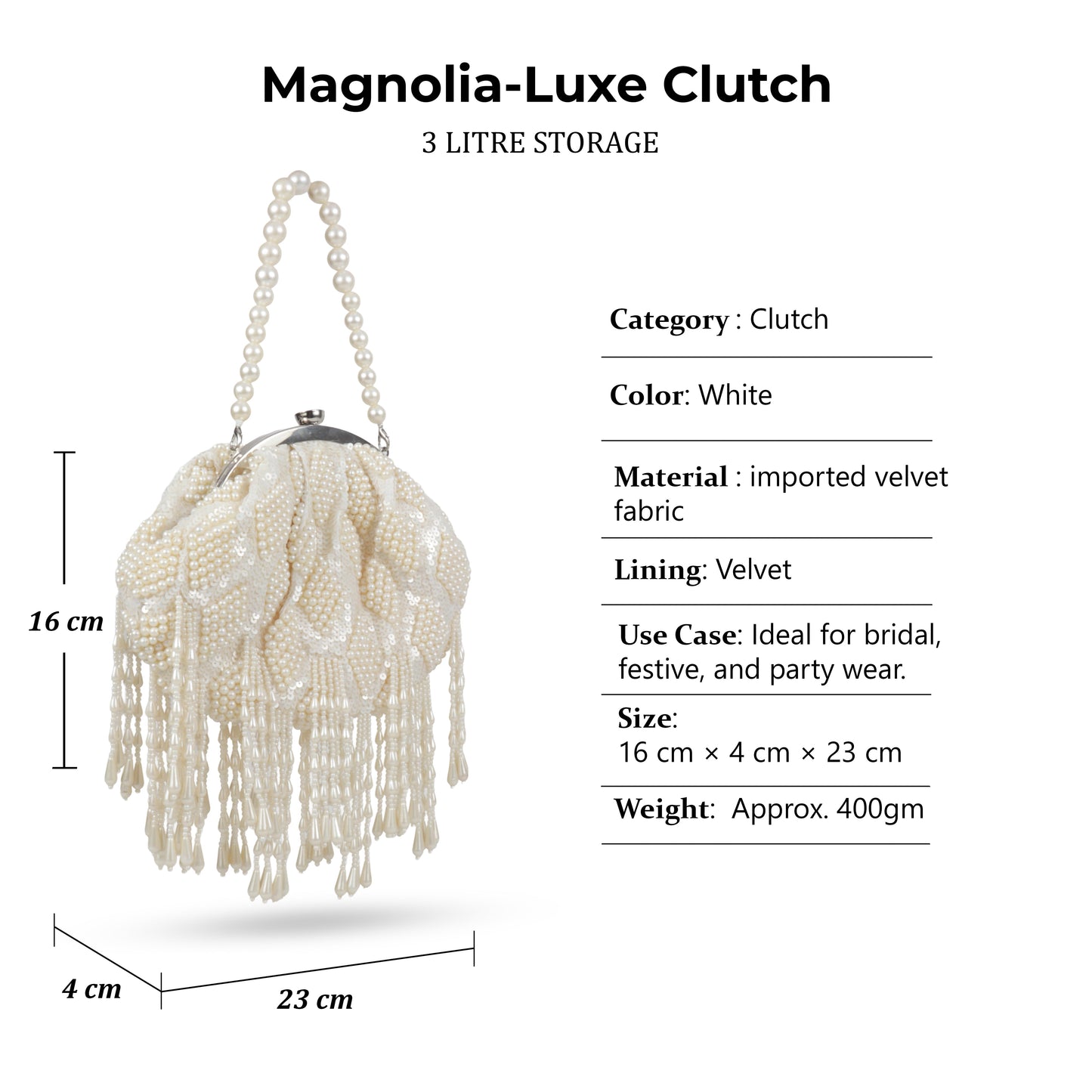 Magnolia Off White Velvet Embellished Women Clutch