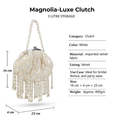 Magnolia Off White Velvet Embellished Women Clutch