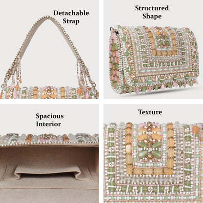 Magnolia Multi Velvet Embellished Women Clutch