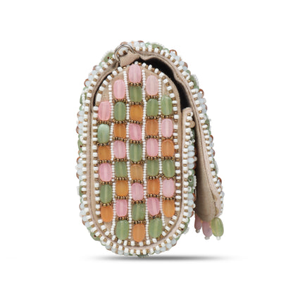 Magnolia Multi Velvet Embellished Women Clutch