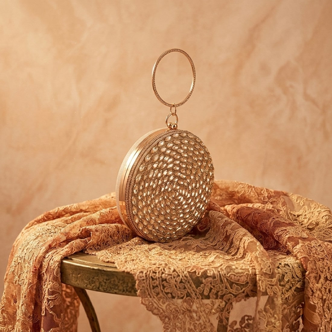 Magnolia Gold Jute Embellished Women Clutch
