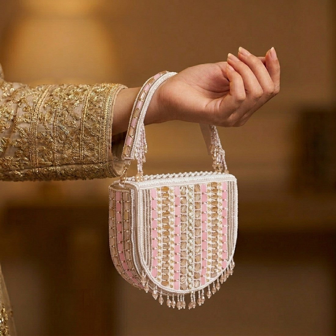 Magnolia Pink  Velvet Gillter Women Clutch