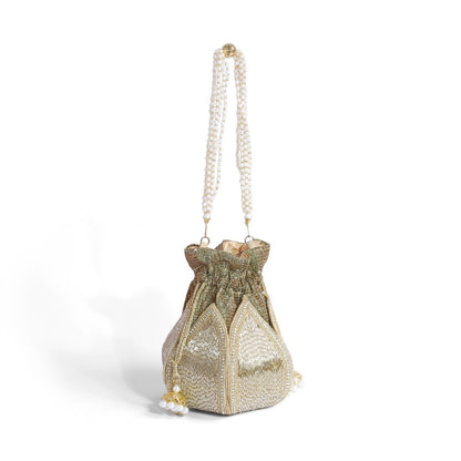 Magnolia Gold Jute Embroidery Women Potli