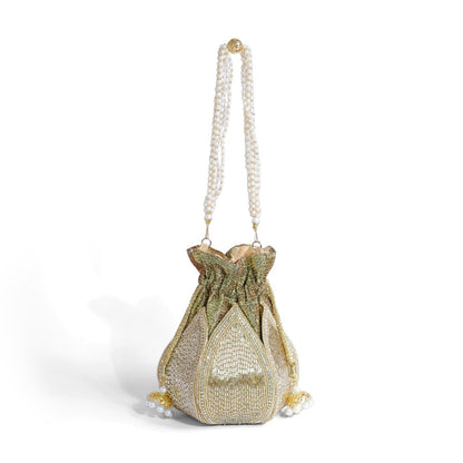 Magnolia Gold Jute Embroidery Women Potli