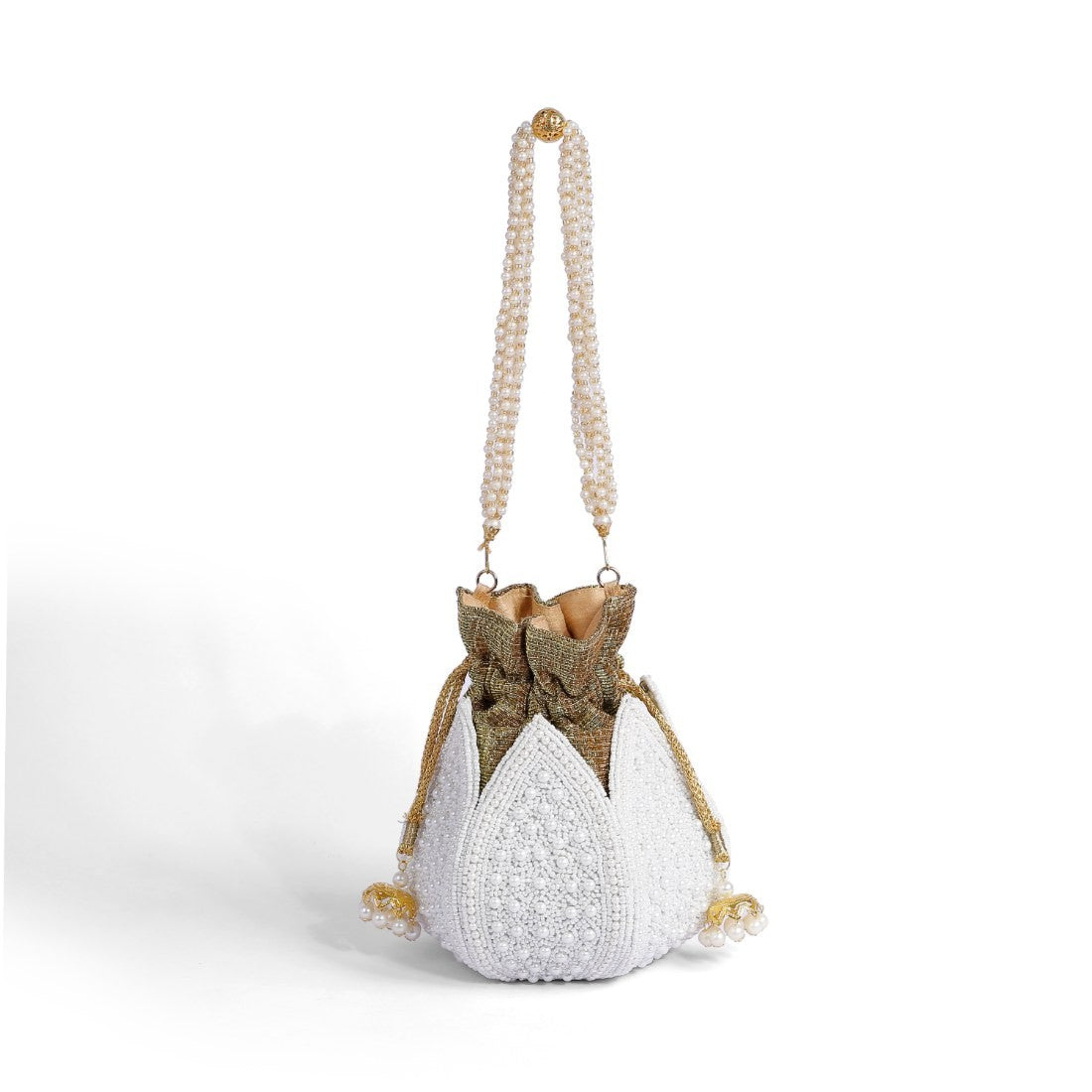 Magnolia White Jute Embroidery Women Potli