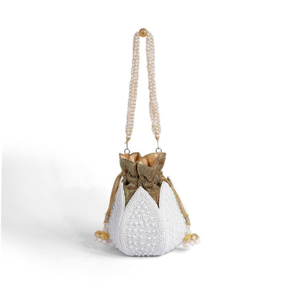 Magnolia White Jute Embroidery Women Potli