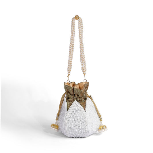 Magnolia White Jute Embroidery Women Potli