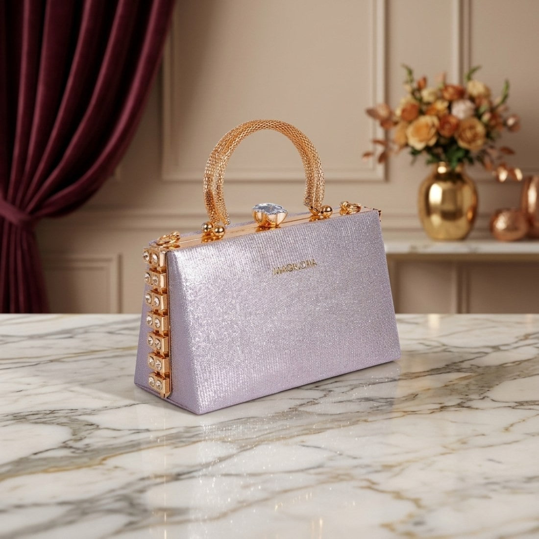 Magnolia Rose Gold Jute Gillter Women Clutch