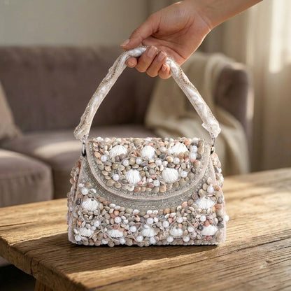 Magnolia White Velvet Embellishment Women Clutch