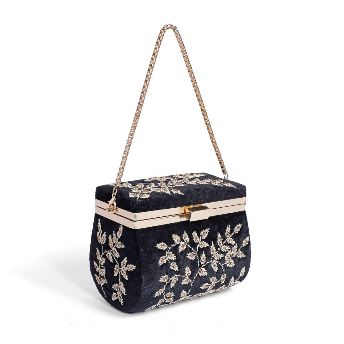 Magnolia Black Velvet Embroidery Women Clutch