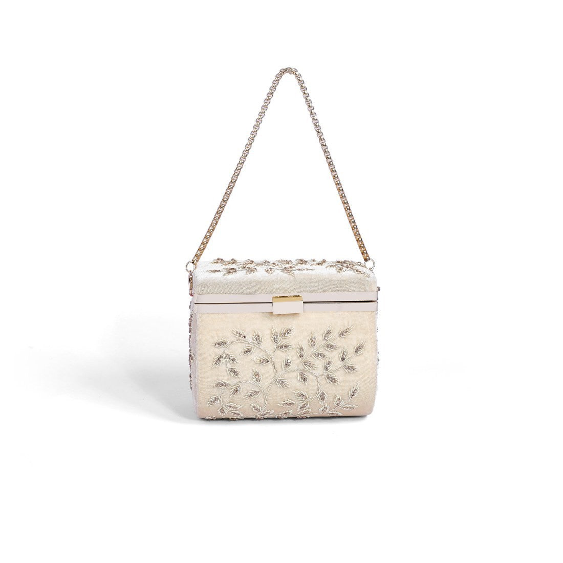 Magnolia Off white Velvet Embroidery Women Clutch