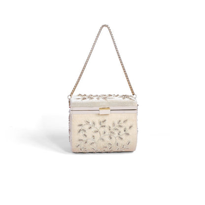 Magnolia Off white Velvet Embroidery Women Clutch