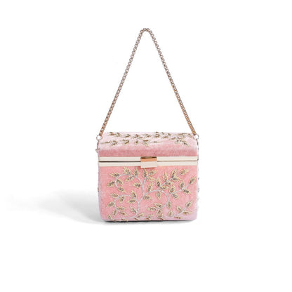 Magnolia Pink Velvet Embroidery Women Clutch