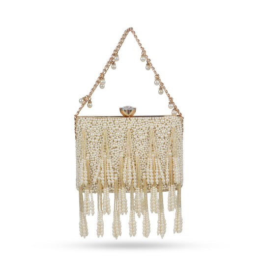 Magnolia Beige Velvet Embellished Women Clutch