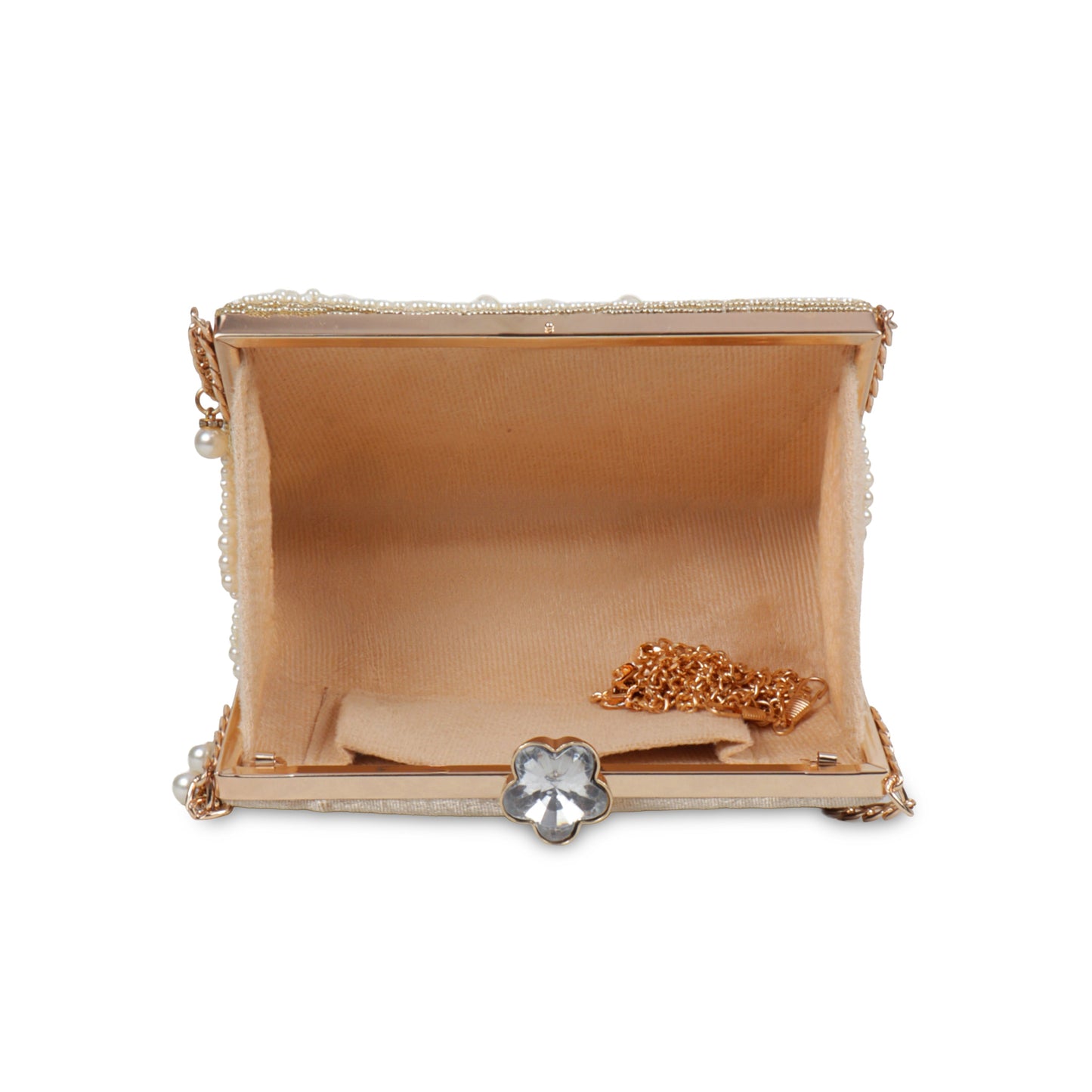 Magnolia Beige Velvet Embellished Women Clutch