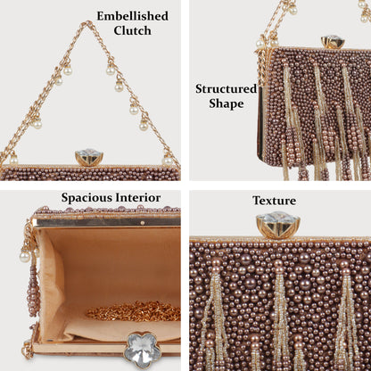 Magnolia Copper Velvet Embellished Women Clutch