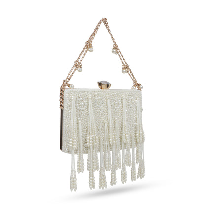 Magnolia White Velvet Embellished Women Clutch