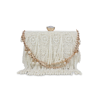 Magnolia White Velvet Embellished Women Clutch