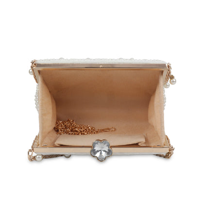 Magnolia White Velvet Embellished Women Clutch
