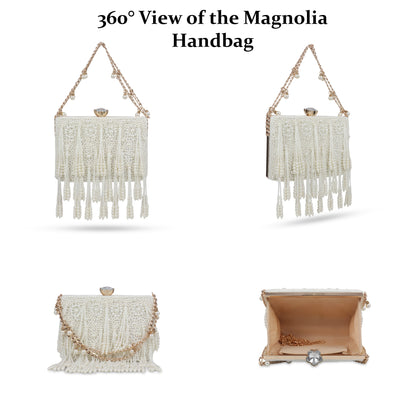 Magnolia White Velvet Embellished Women Clutch