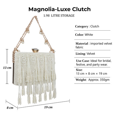 Magnolia White Velvet Embellished Women Clutch